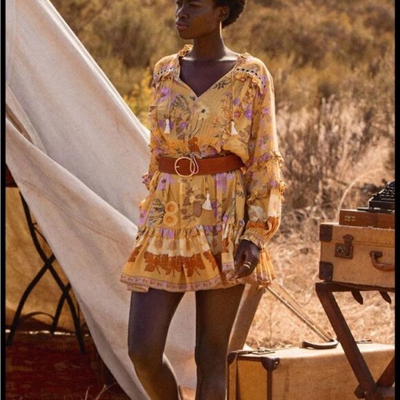 NWT Spell and Gypsy Wild Bloom Playdress Mini Mustard Dress Floral Size XS - Picture 4 of 16